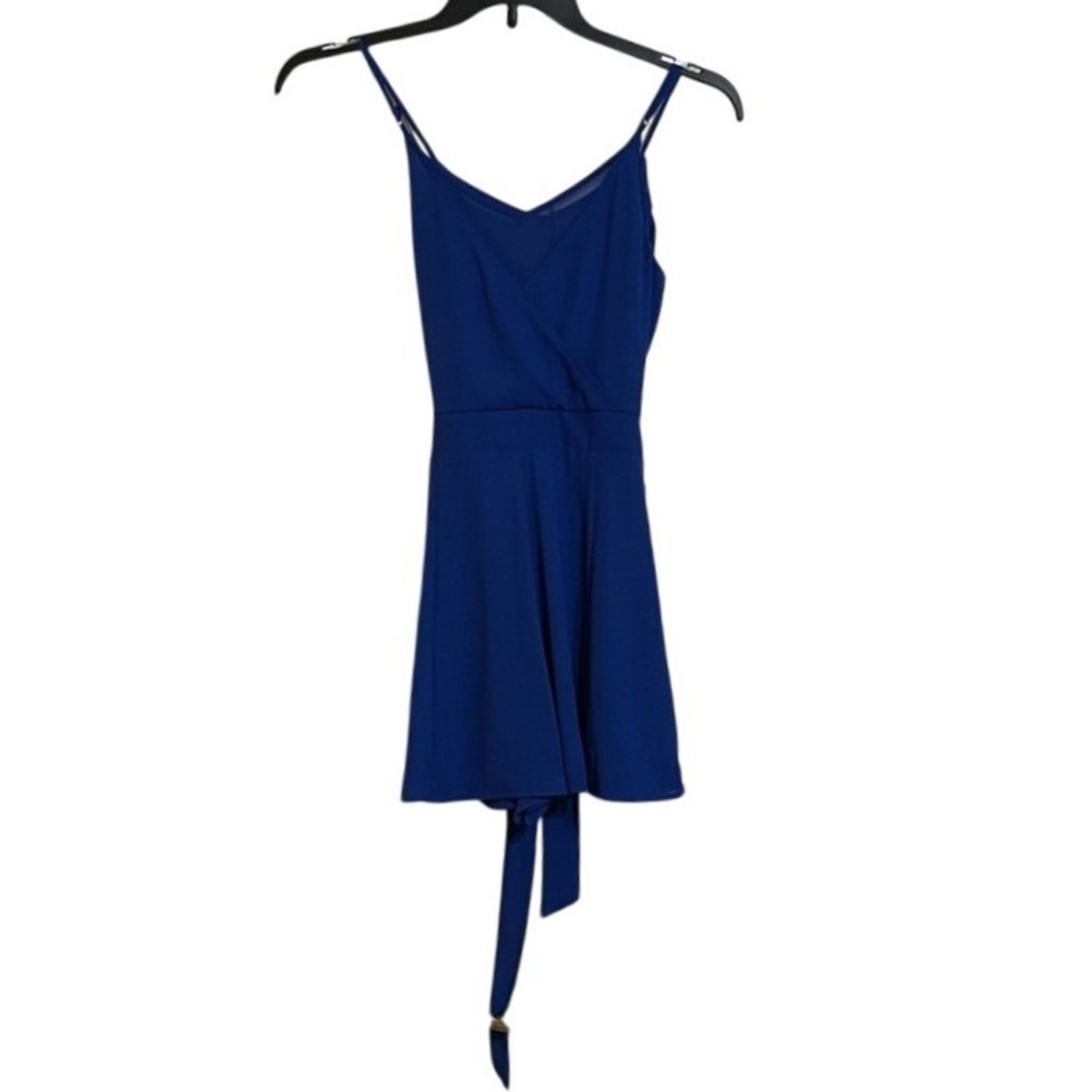 Express Royal Blue Faux Wrap V Neck Spaghetti Strap Mini Dress Size 2‎